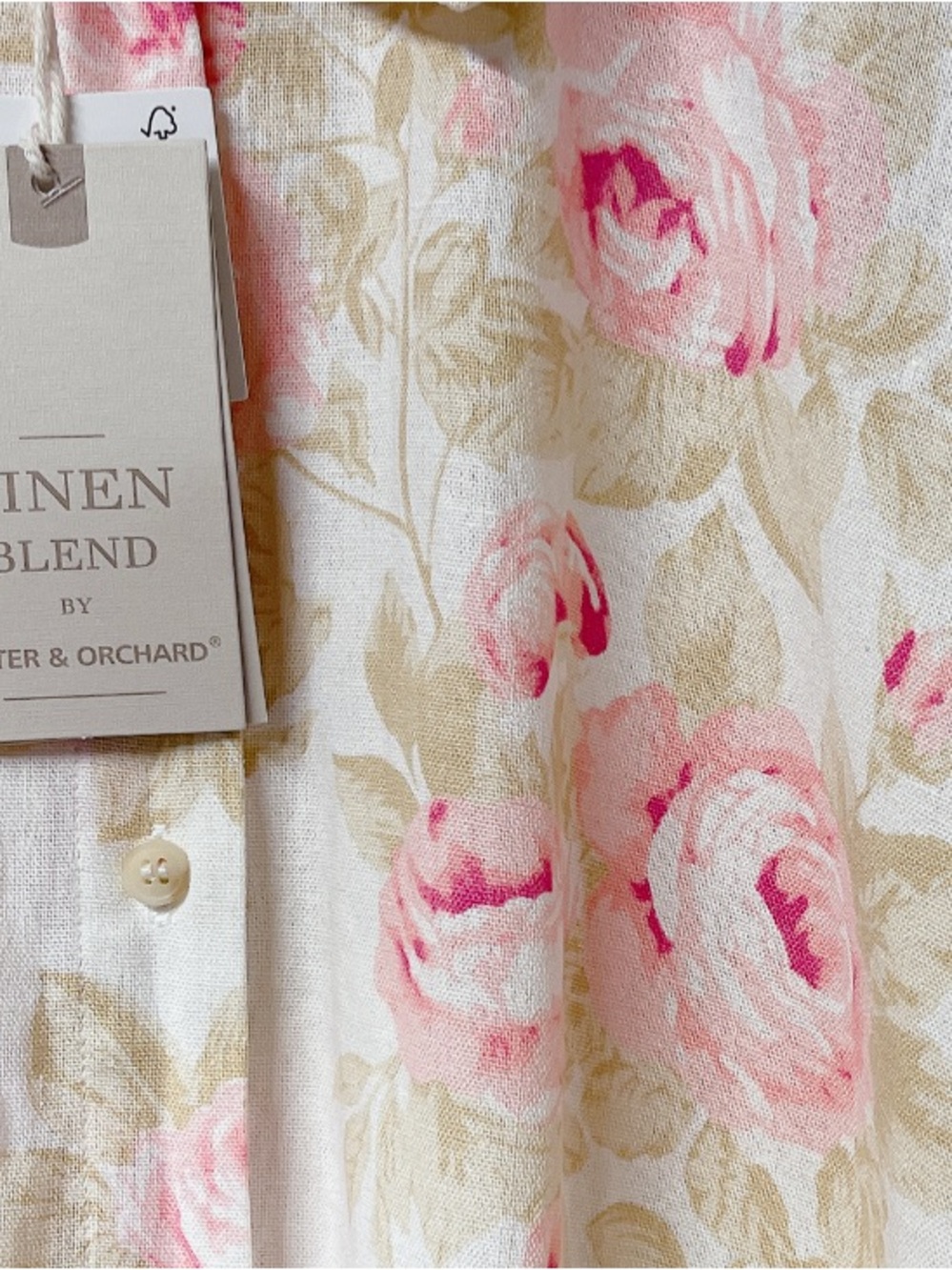 Hester & Orchard Flora Pink Linen Blend Button-Front Women's Top Blouse Size L - Picture 4 of 13